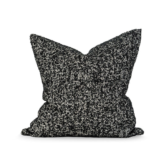 Ember Black Mellow Chenille Pillow with Linen Back