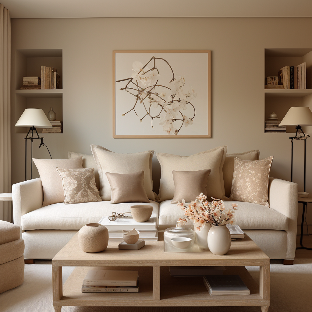 Neutral Living Room with Decorative Throw Pilllows